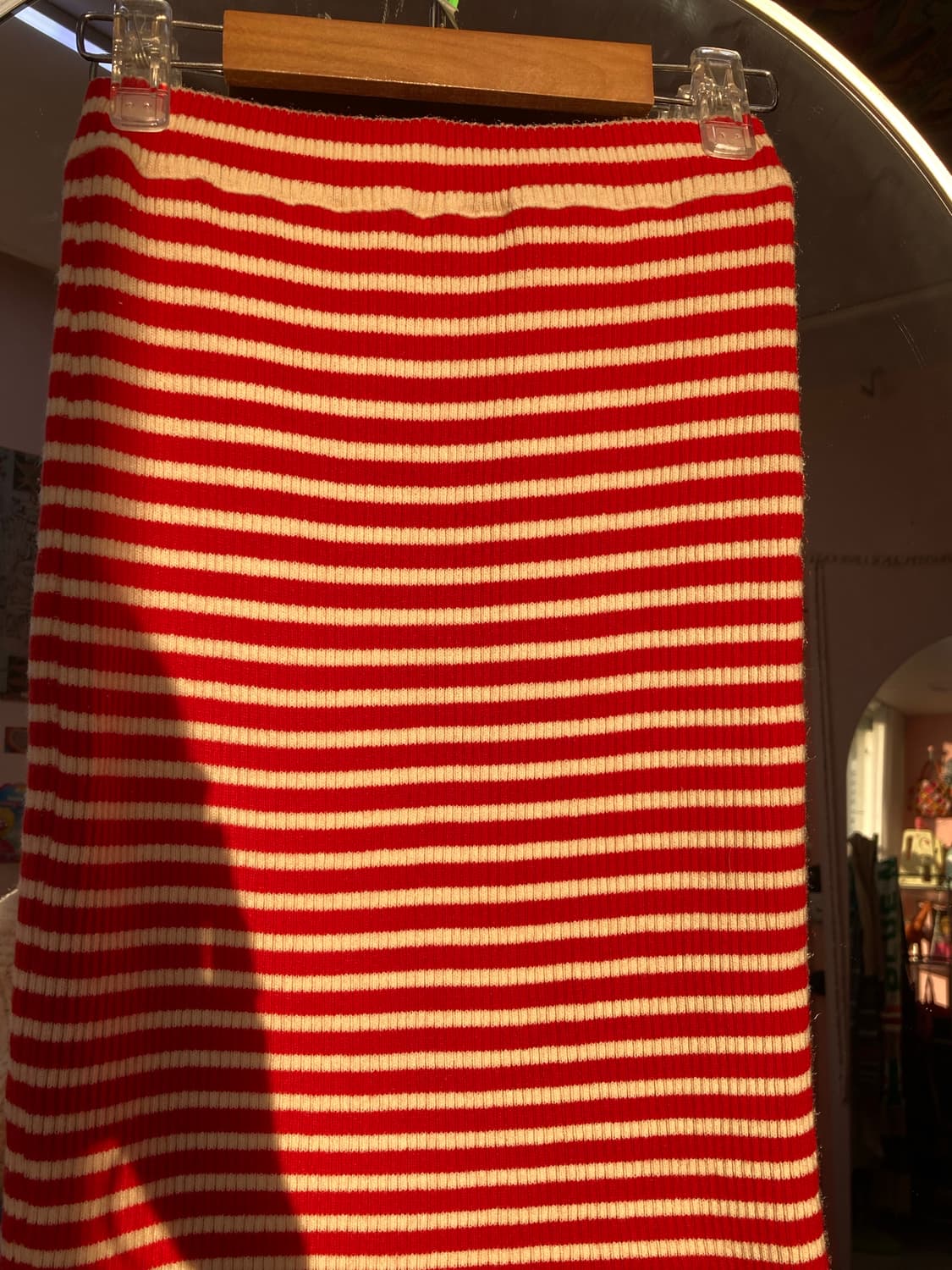 레드 스트라이프 니트 미디 스커트 상품이미지6