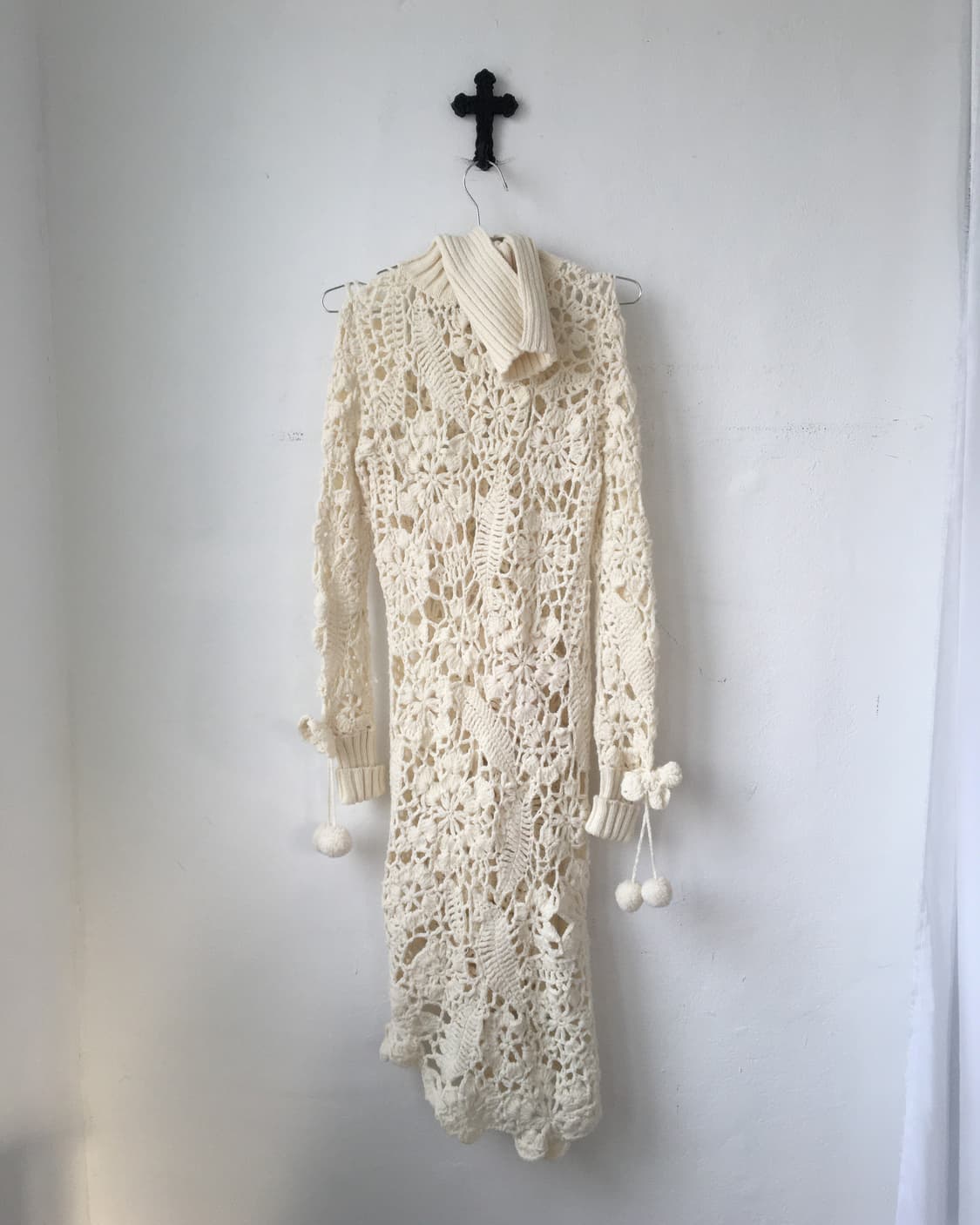 High neck crochet woolen knit cardigan 상품이미지5
