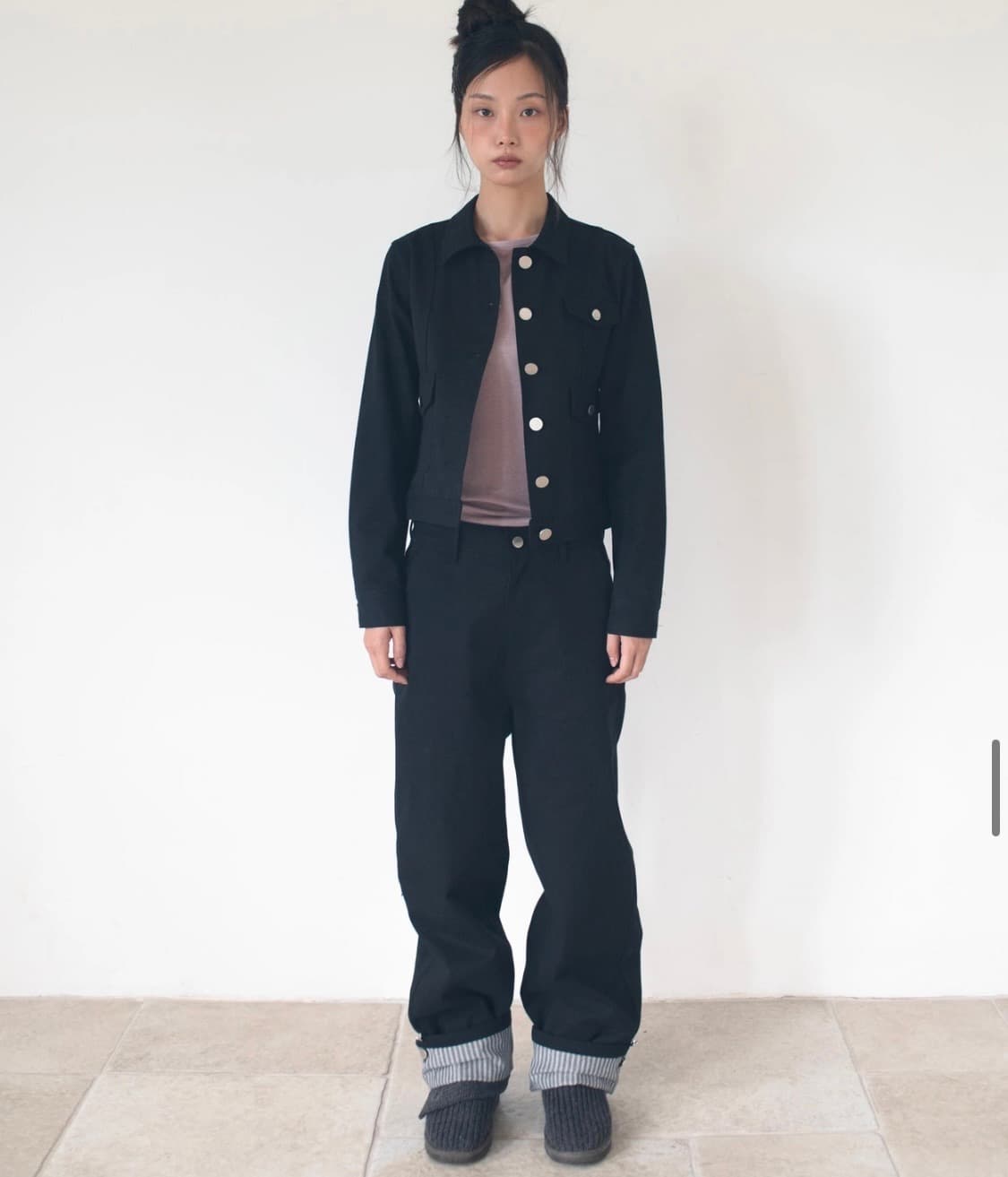 온스카 와이드 코튼 팬츠 (블랙) 상품이미지2