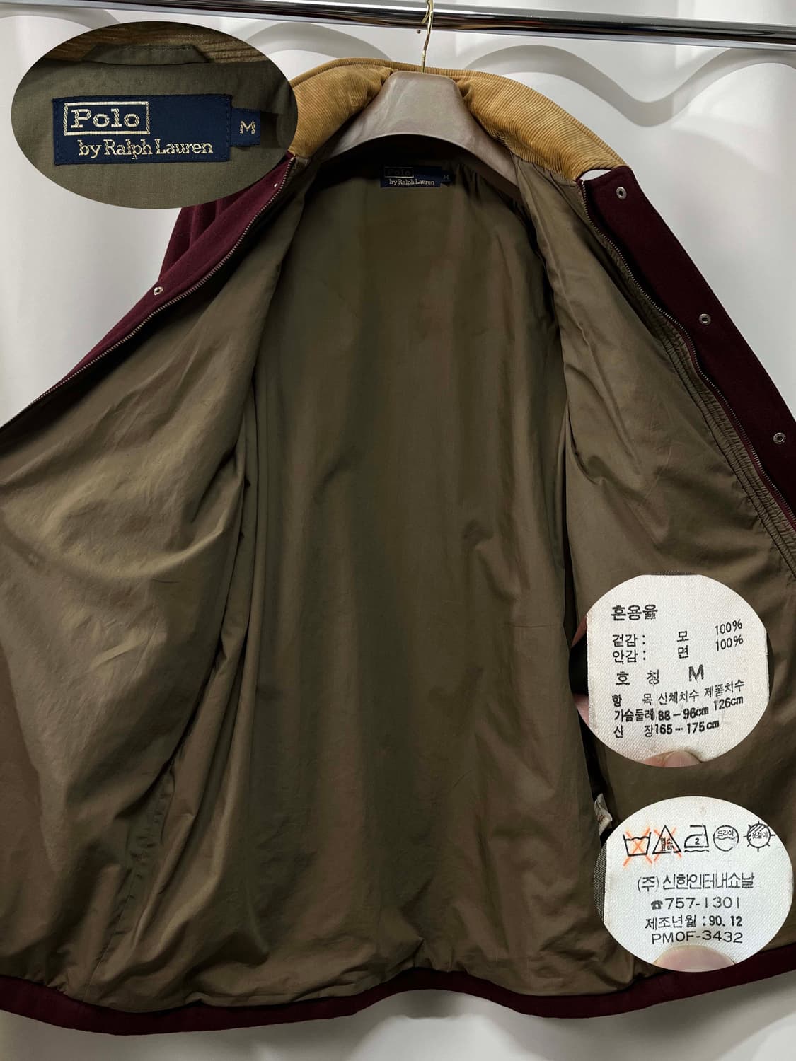 90's 폴로 랄프로렌 버건디 스크래블 쉴드 울 헌팅 카코트 자켓 상품이미지3