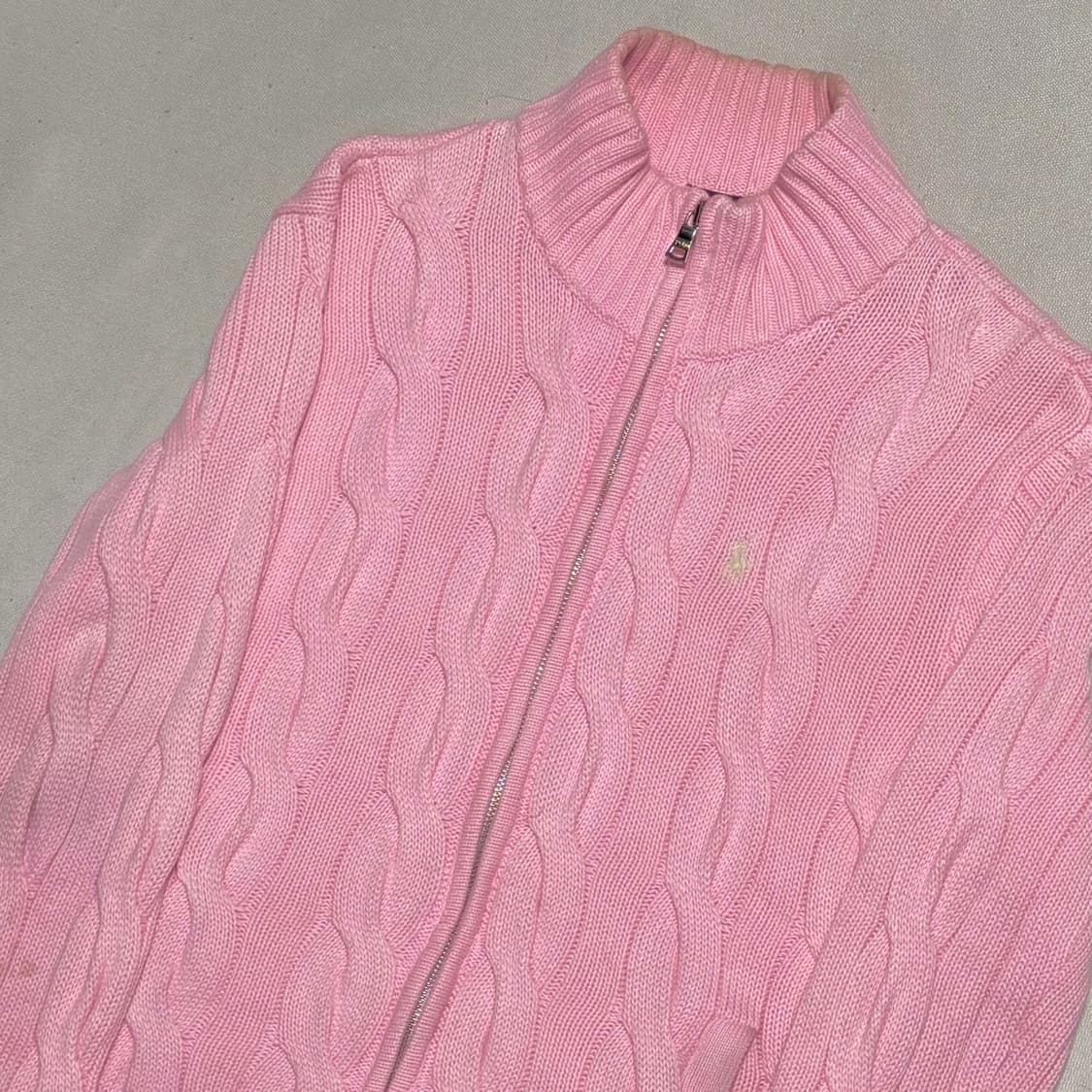 M 폴로랄프로렌 핑크 케이블 니트 집업 상품이미지1