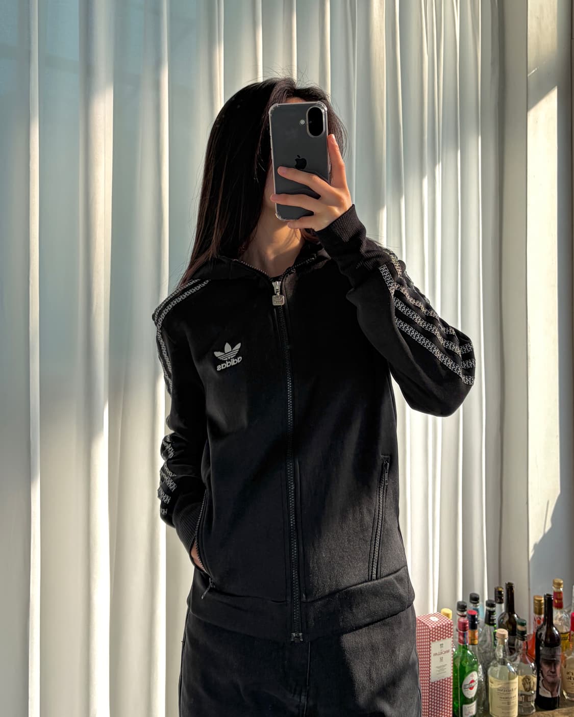 [M]아디다스 블랙 실버 검실 후드 플락 트랙탑 져지 상품이미지1