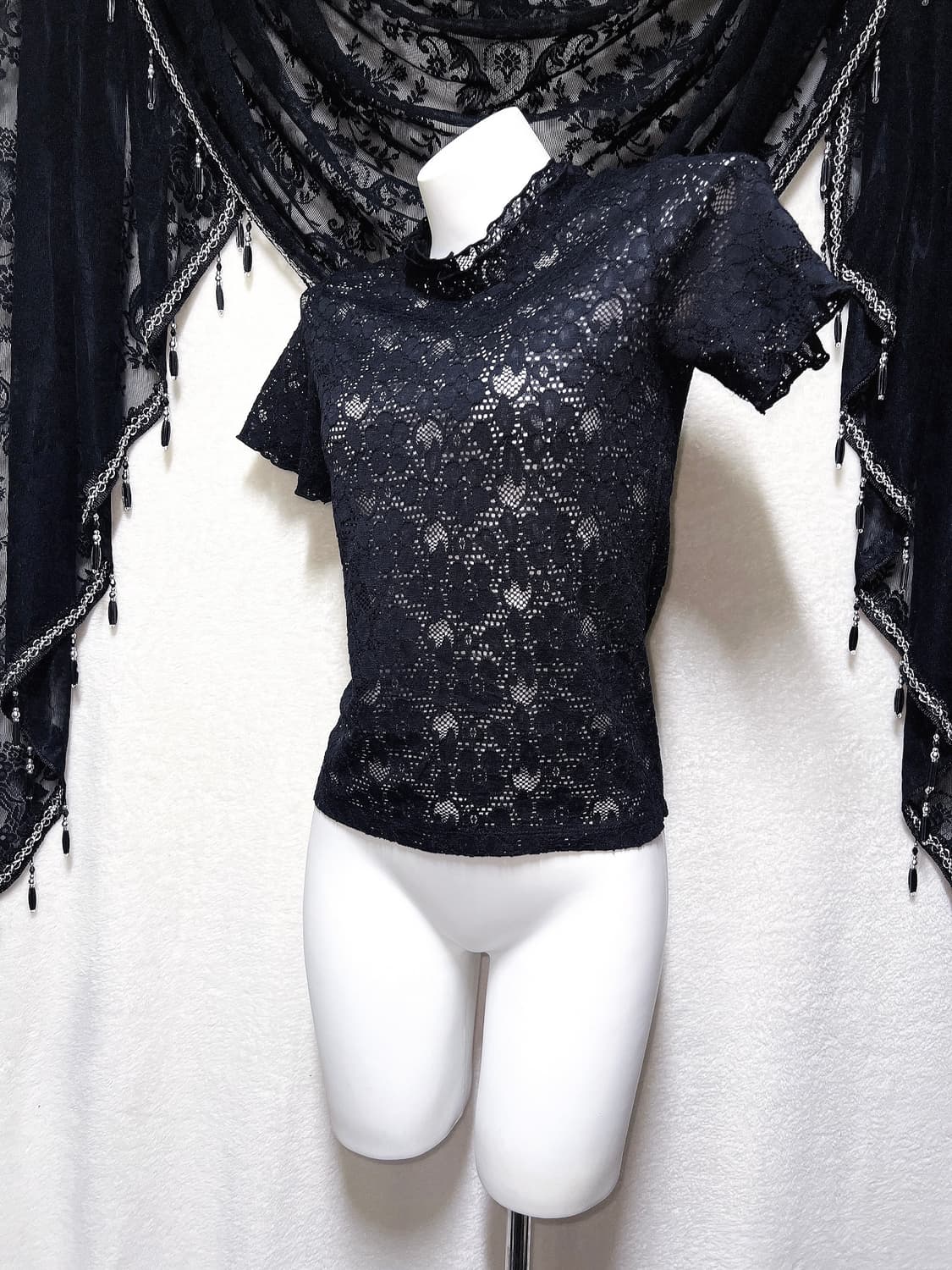 로맨틱고딕 고스로리 오리엔탈 블랙 레이스 반팔탑 로걀 갸루 다크페어리 상품이미지4