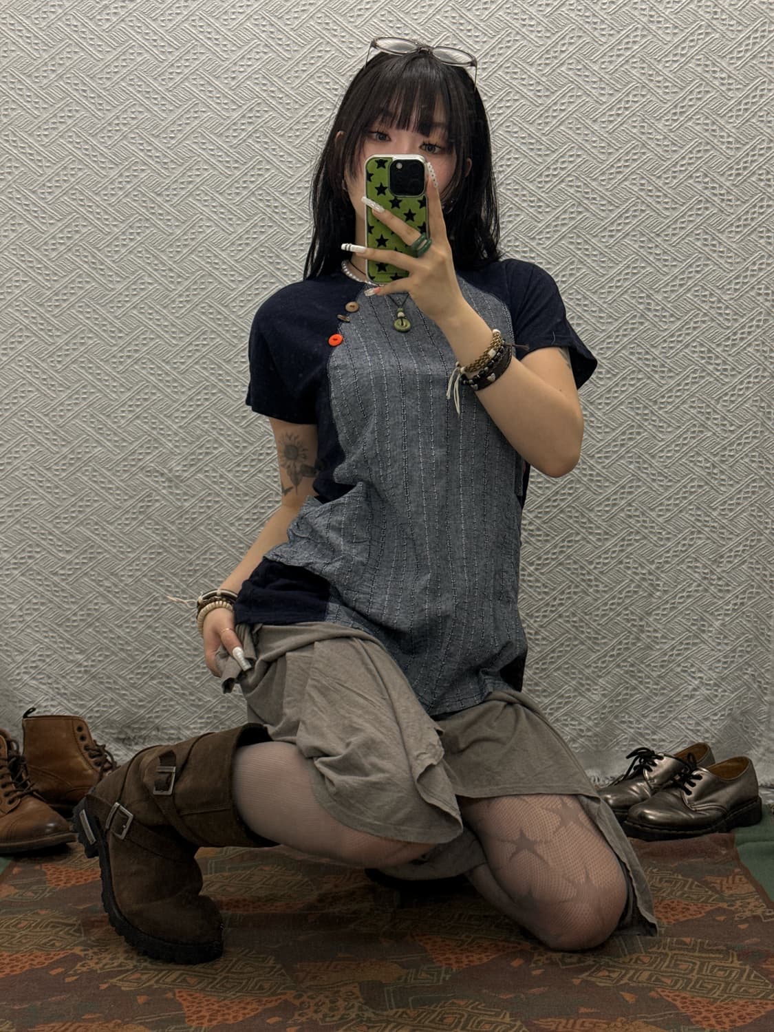 빈티지 희귀 핀터감성 코지 모리 대장급 단추 반팔티 K0102 상품이미지2