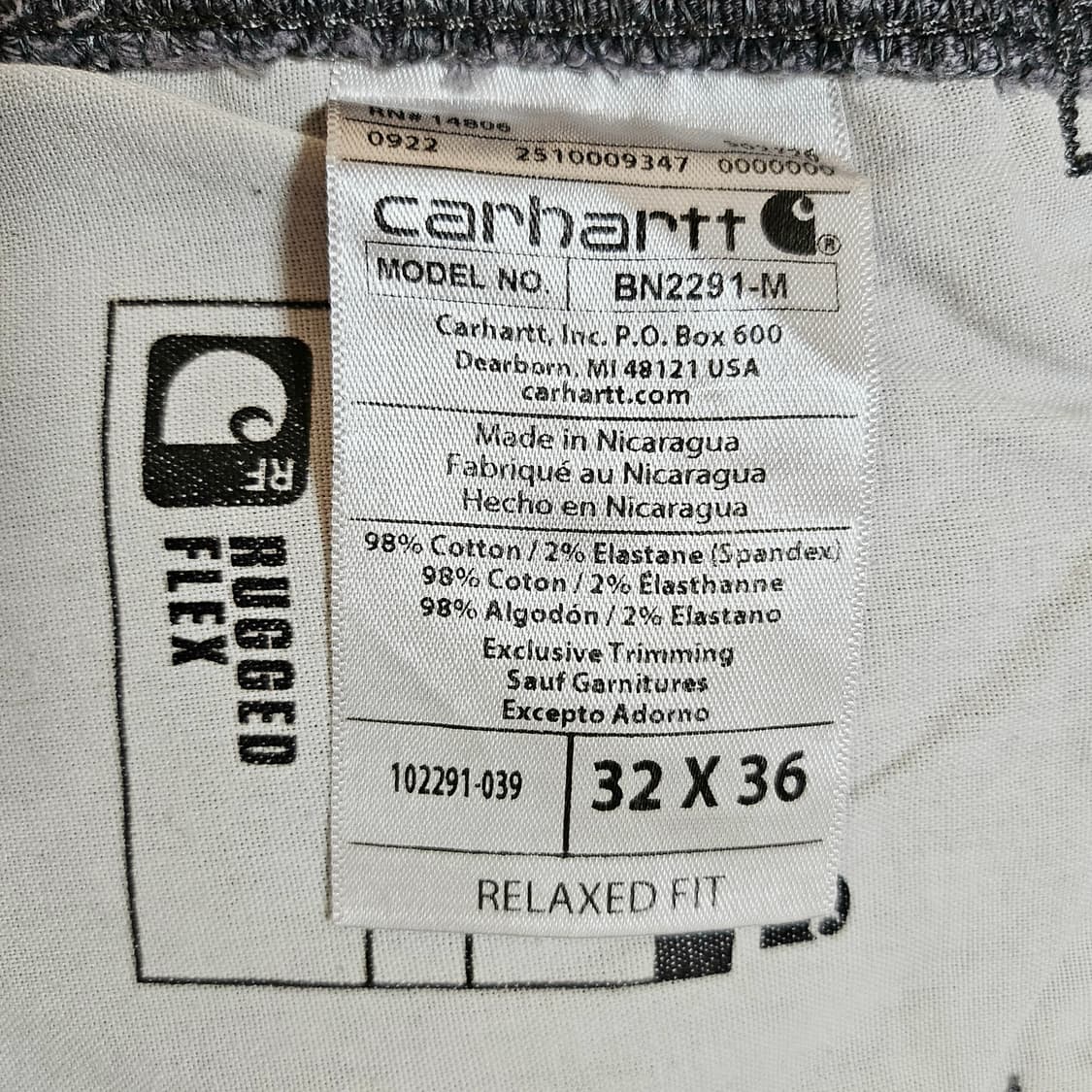 [32X36][칼하트]러기드 플렉스®릴렉스핏 캔버스 페이딩 워크팬츠 챠콜 상품이미지7