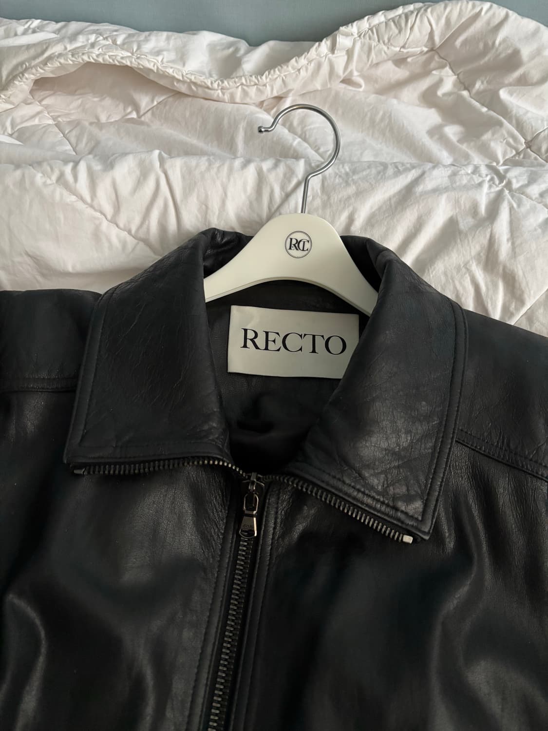 [S] 렉토 빈티지 크랙 이펙트 하이넥 레더 점퍼 상품이미지3