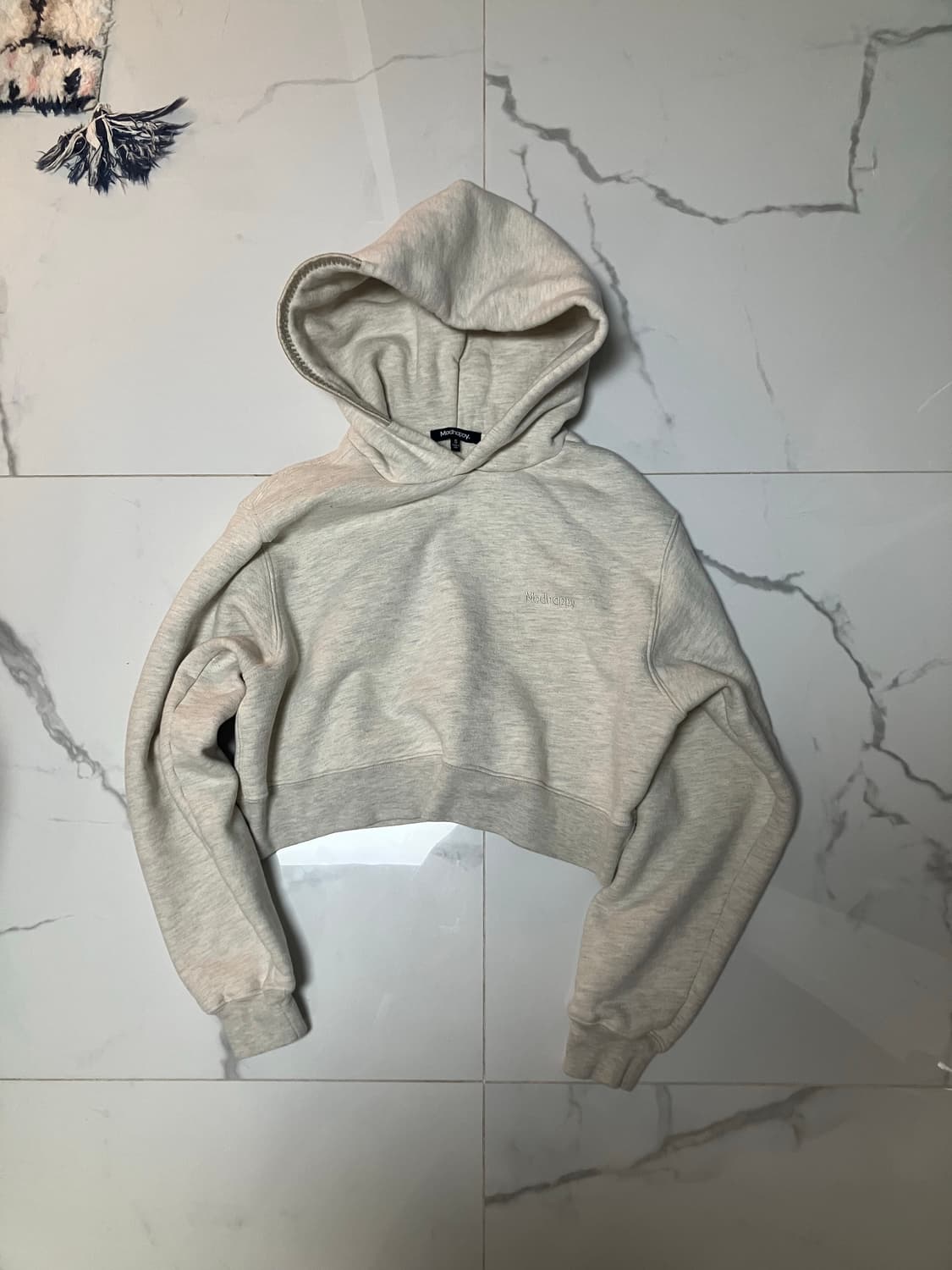 매드해피 클래식 후디 크롭 오트밀 후드티 맨투맨 상품이미지2