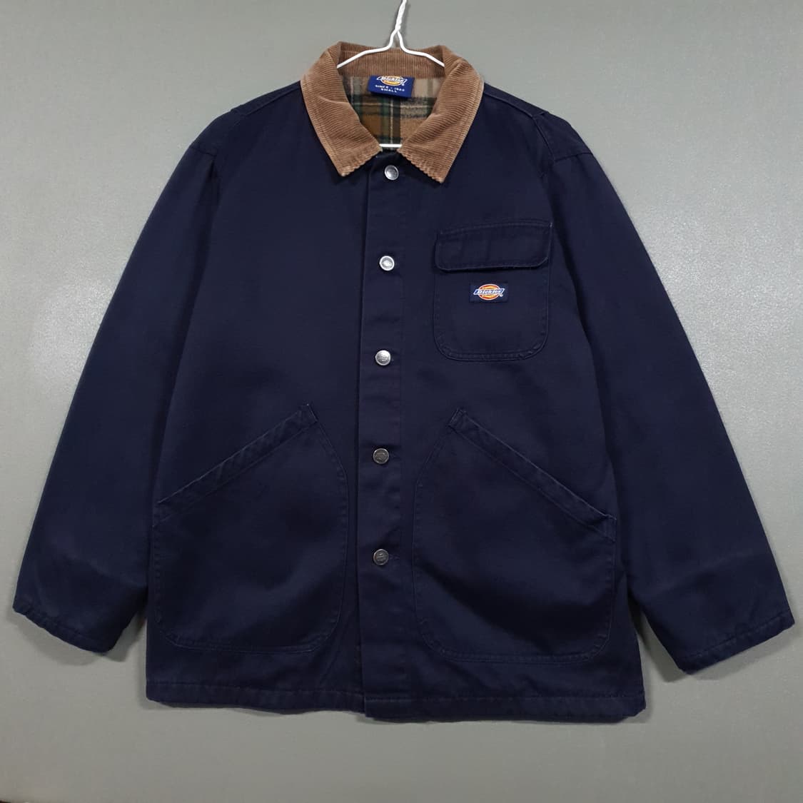 실측 L (100) 디키즈 코듀로이 노바체크 포켓 워크 초어 자켓 네이비 상품이미지1
