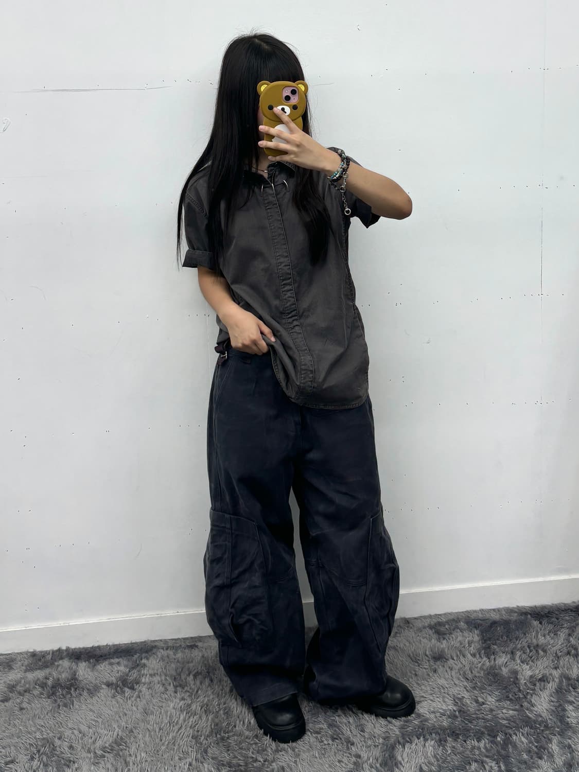 와이드 워싱 디테일 카고 팬츠 상품이미지2
