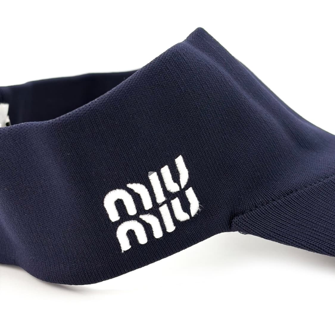 [S] 미우미우 여성 자수 로고 드릴 25ss 선바이저 썬캡 모자 네이비 상품이미지5