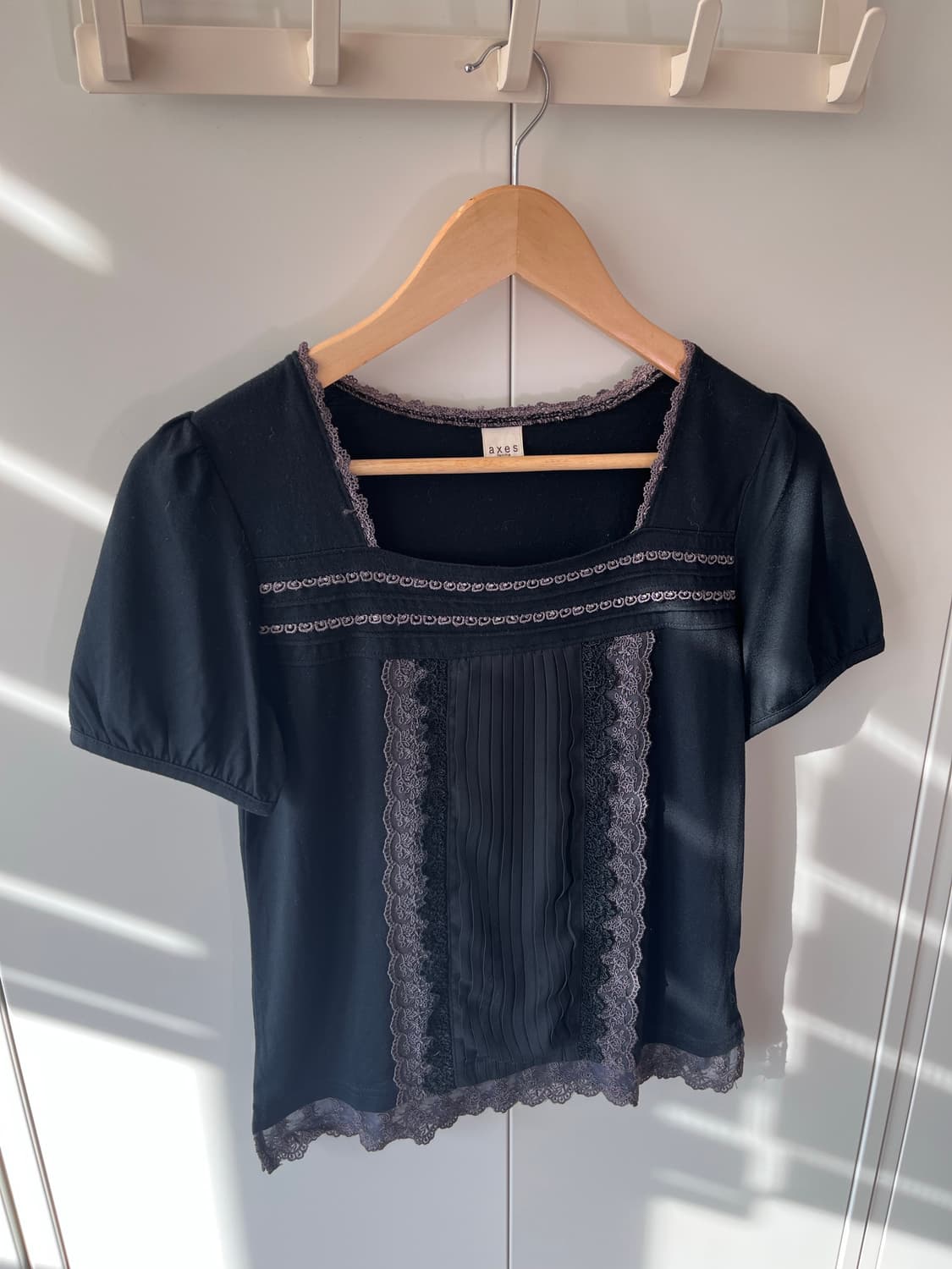 Axes femme 블랙 레이스 스퀘어넥 반팔 블라우스 상품이미지8