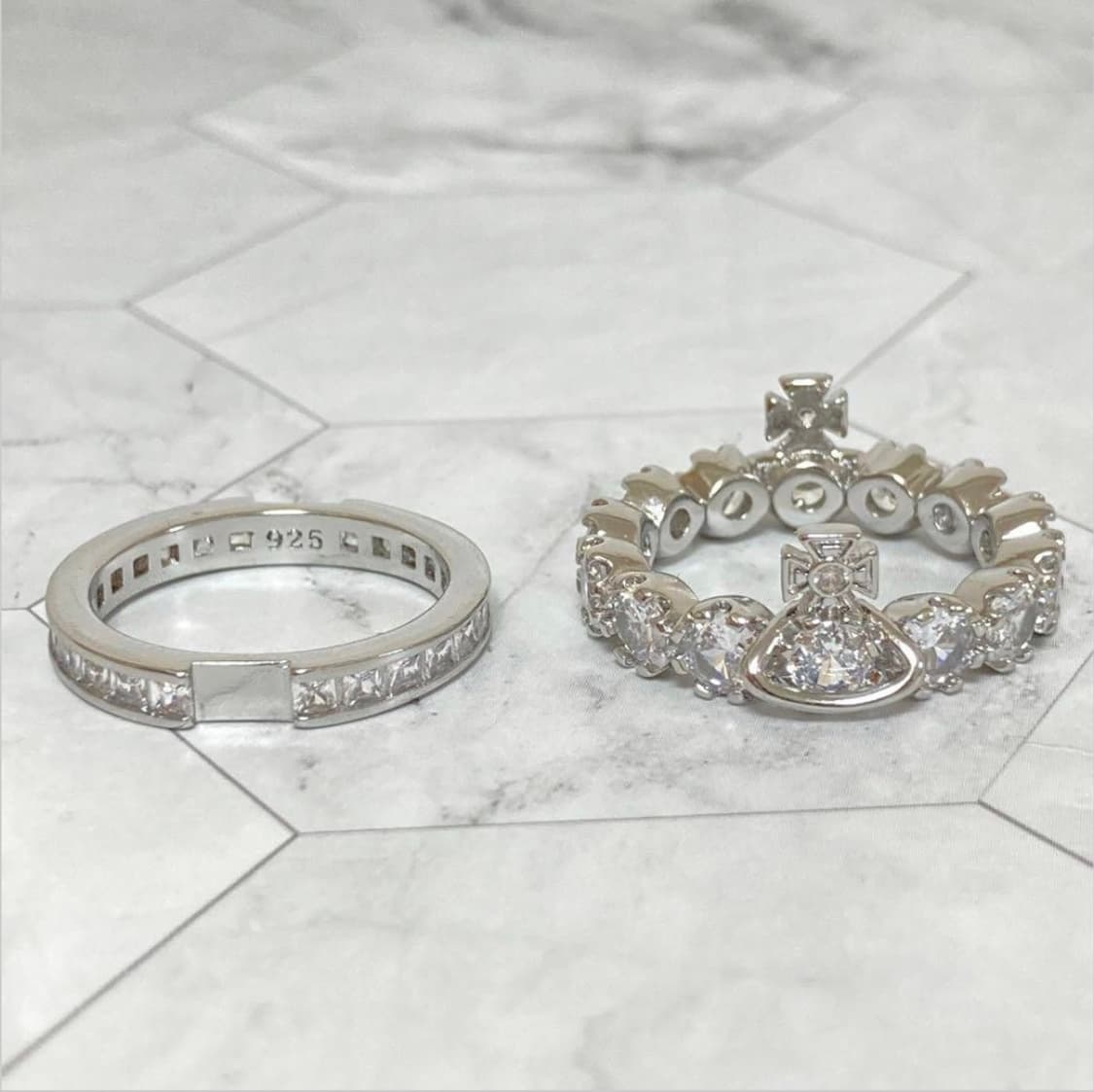 비비안웨스트우드 아카이브 화이트 크리스탈 큐빅 2단링 반지 상품이미지6