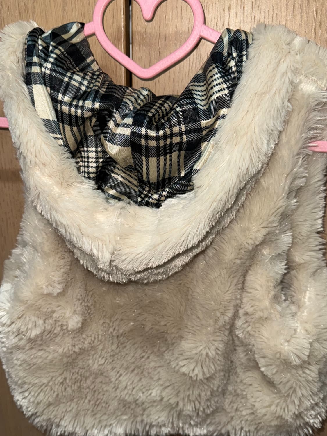 오네갸루 베이지 퍼 크롭 조끼 폼폼이 떡볶이 단추 일본빈티지 상품이미지3