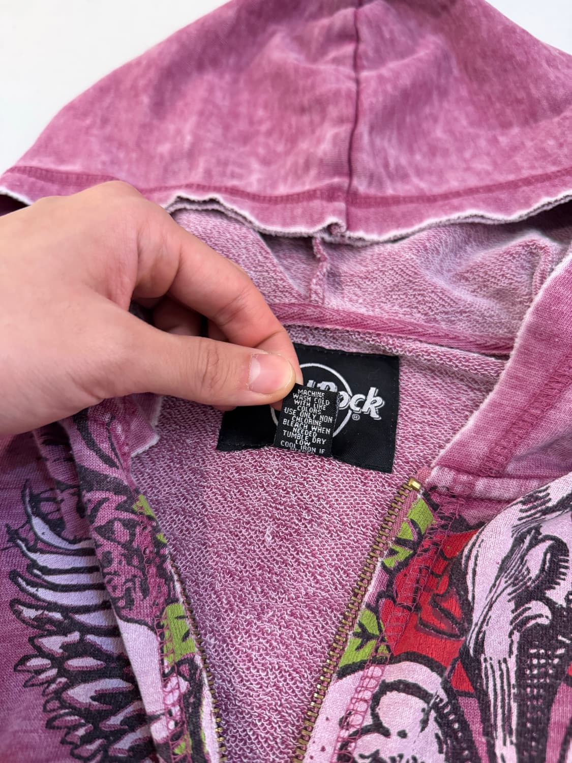 00s 하드락카페 y2k 딱붙핏 프린팅 핑크 후드집업 상품이미지6