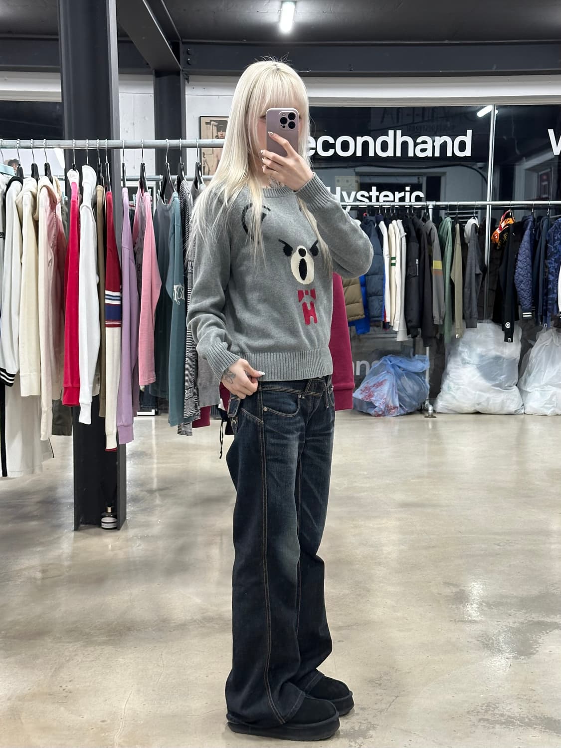 히스테릭 글래머 퍽베어 그레이 긴팔 니트  상품이미지2