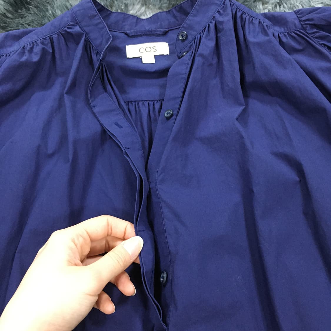 투티/0335 COS 빅 사이즈 롱 원피스 프릴 퍼프 소매 퍼플 네이비 상품이미지6