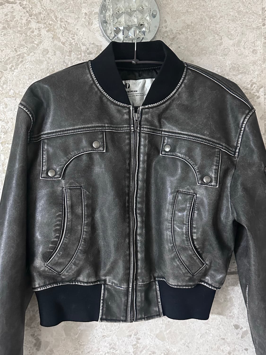 SNAP POINT CROP FAUX LEATHER JACKET ( GR 상품이미지4