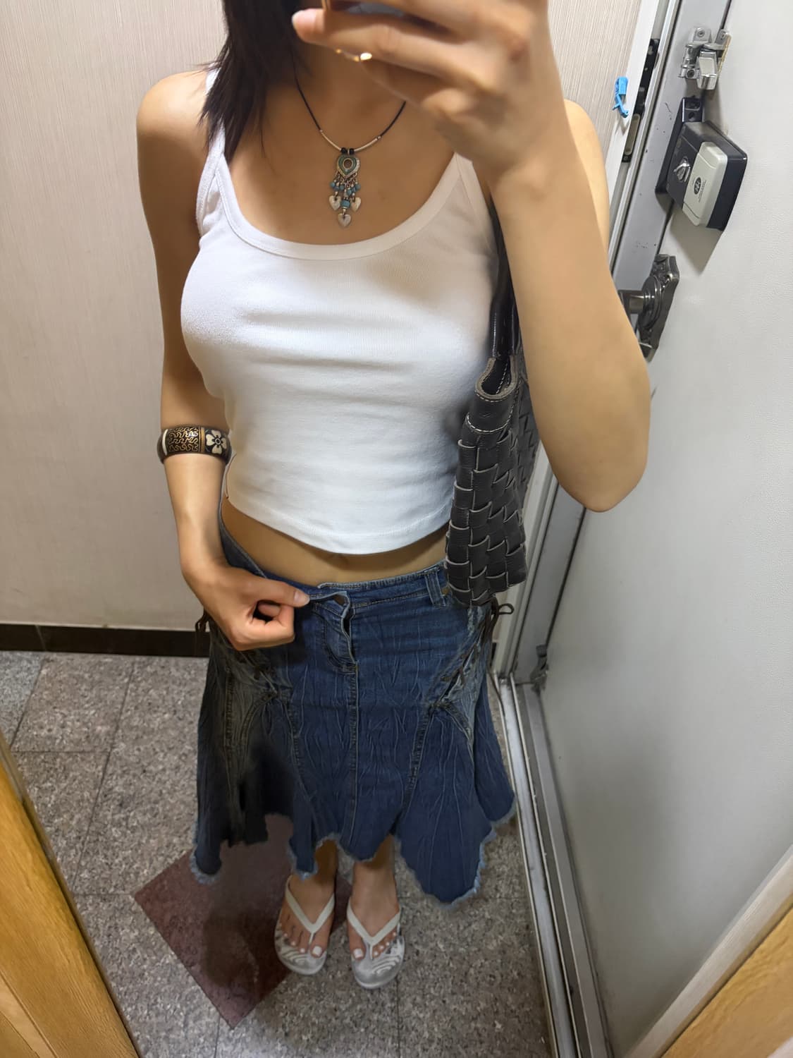 JPN Gored Washed Denim Skirt Mid Blue 상품이미지7