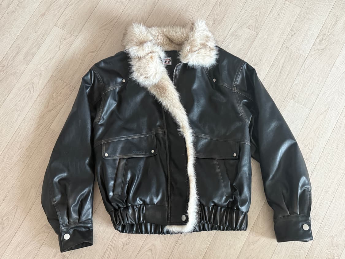 러프넥 워싱 레더 무스탕 자켓 상품이미지3