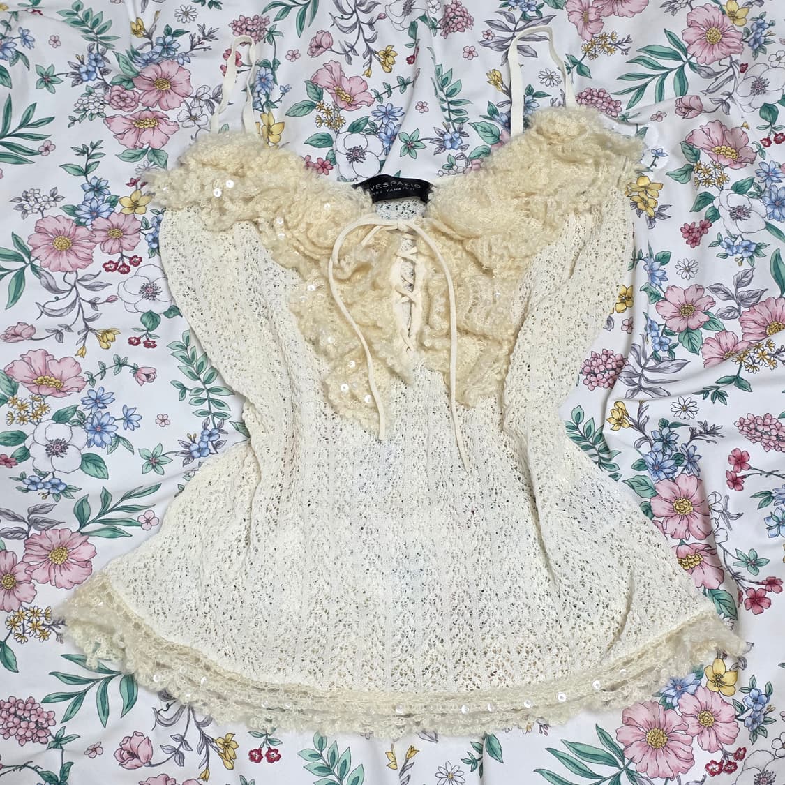 일본빈티지)페어리계 히메모리갸루 폼폼이 코르셋시스루 니트 슬리브리스 상품이미지3