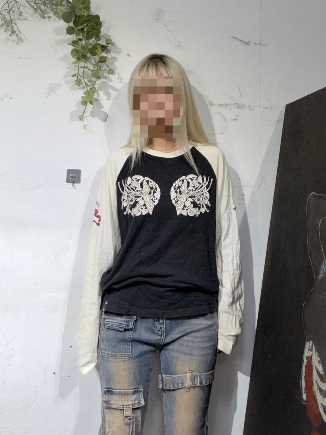 일본빈티지 오리엔탈 프린팅 롱 슬리브 긴팔 티셔츠 M 상품이미지5