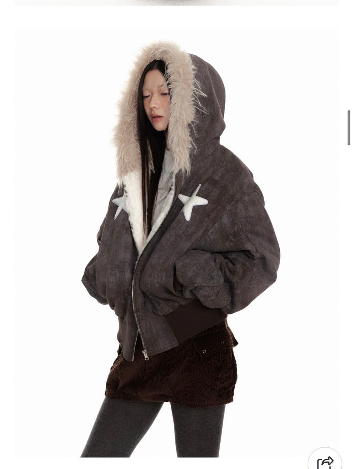 JIKOO 지쿠 퍼 후드집업 퍼자켓 별패치 기모 마운틴 재킷 S사이즈  상품이미지2