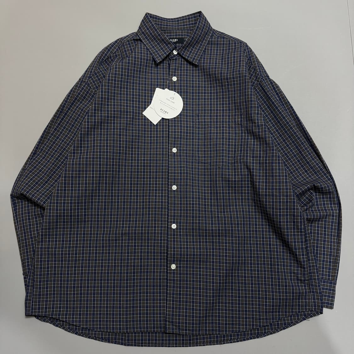 빔즈(BEAMS HEART) 다크네이비 체크 패턴 코튼 빅실루엣 셔츠 상품이미지6