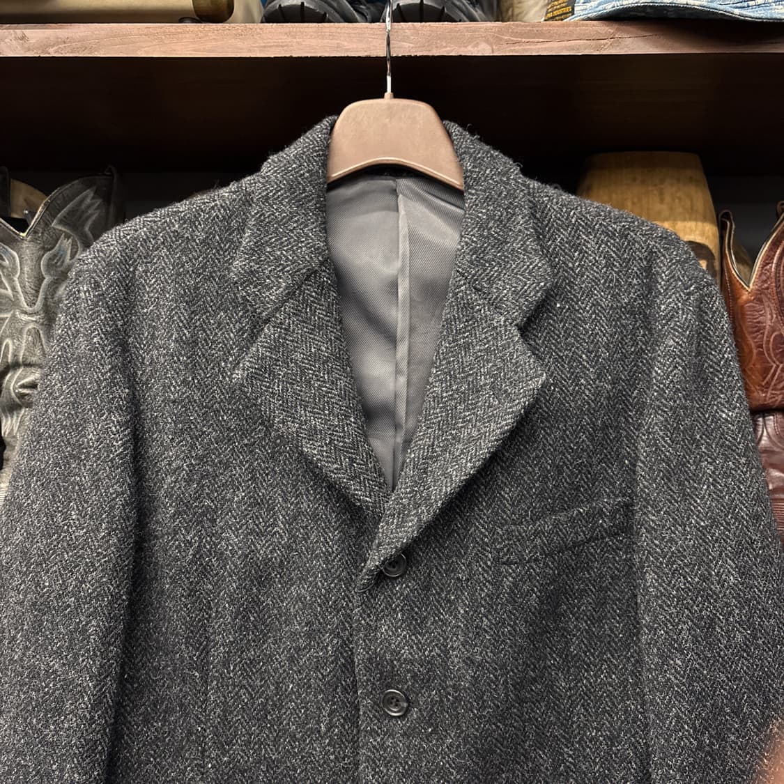 빈티지 해리스트위드 4버튼 헤링본 울 블레이저 상품이미지3