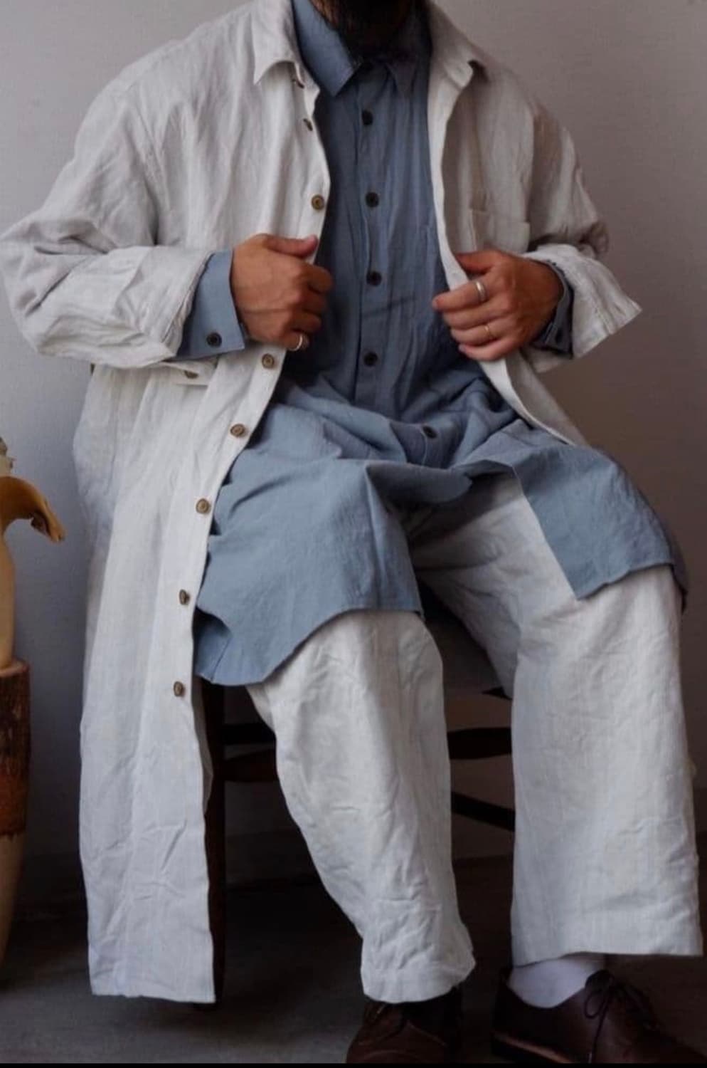 YUTAMATSUOKA noil silk broad long shirt 상품이미지2