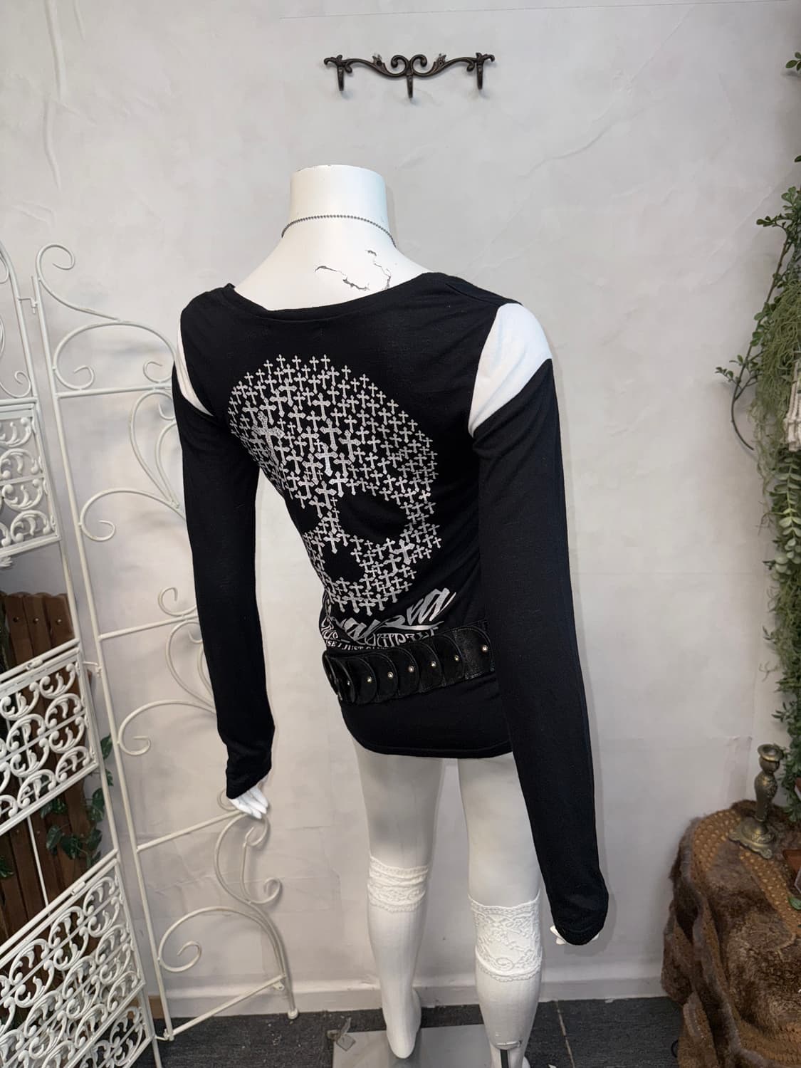 Black punk skull cross lettering sleeve 상품이미지2