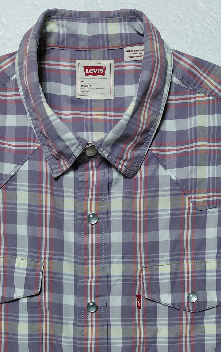 [M] Levi's 리바이스 스냅 버튼 반팔 웨스턴 체크 셔츠 상품이미지1