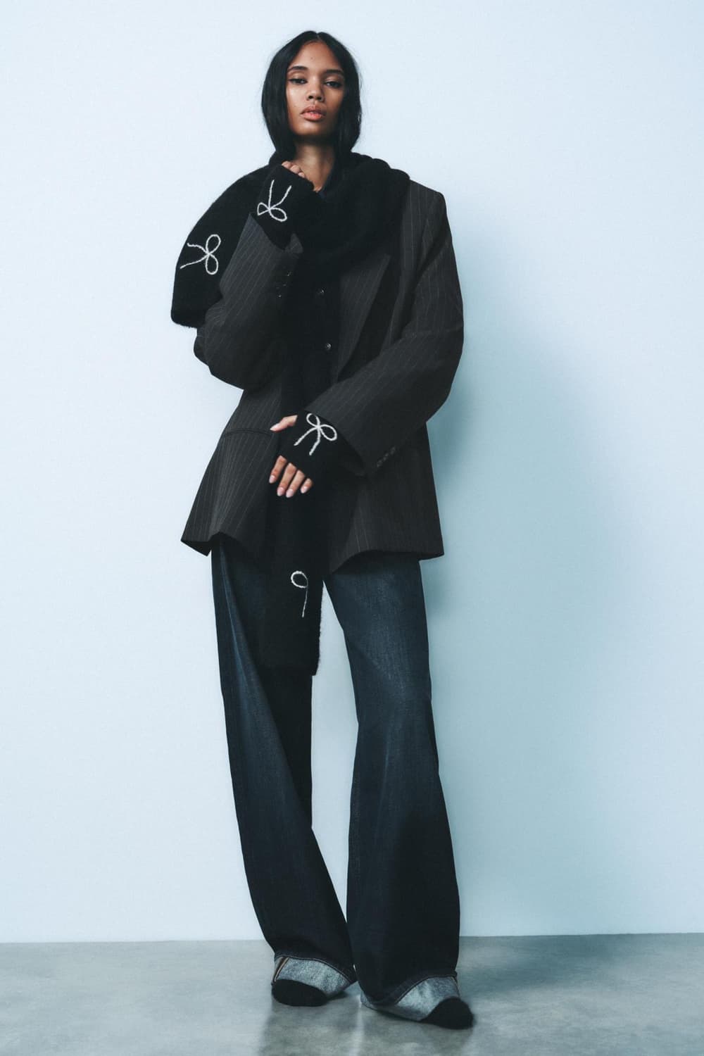 자라 청키 니트 리본 스카프 블랙 색상 / 목도리 상품이미지4