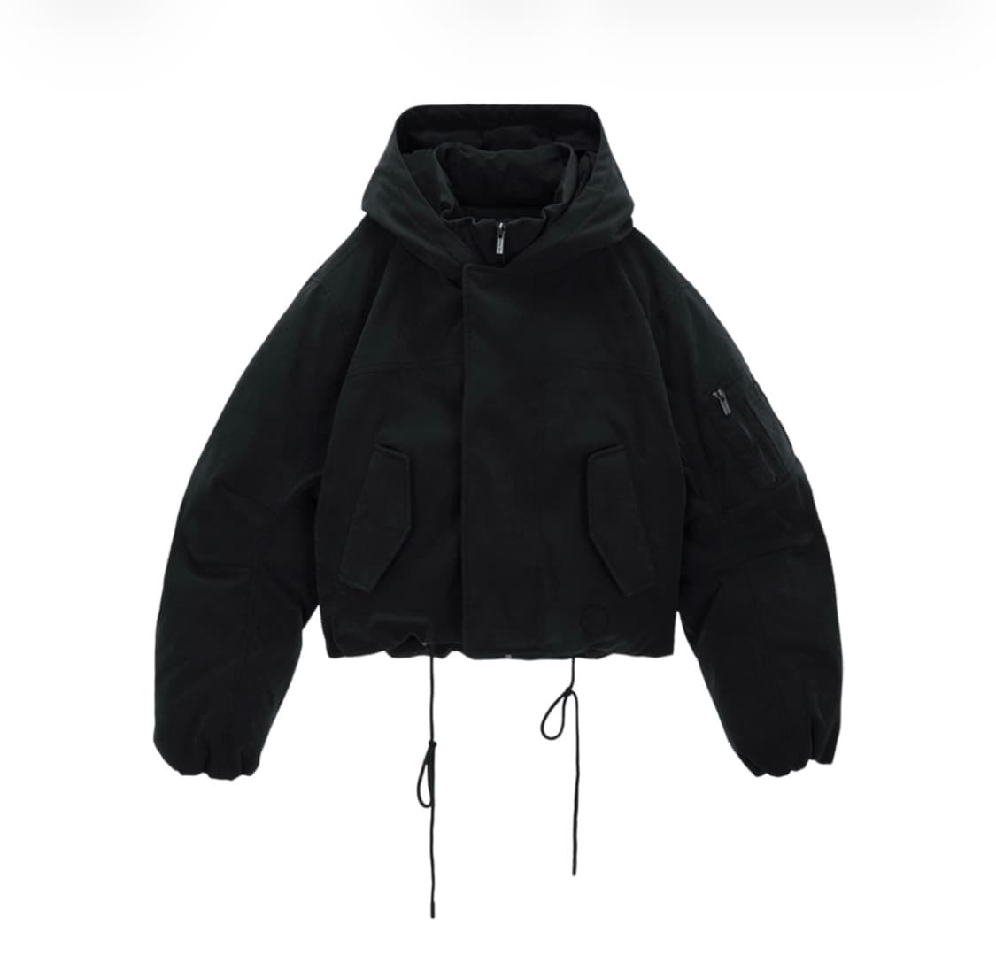 마뗑킴 레이어드 후디 봄버 다운 점퍼 인 차콜 야상패딩 상품이미지1