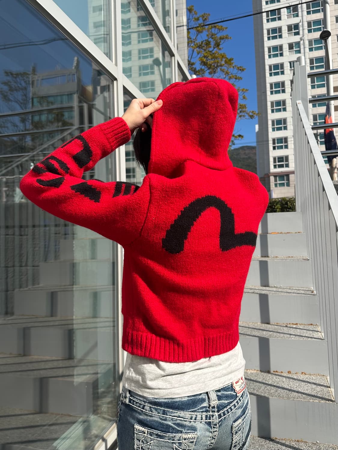 Evisu logo embroidery knit hood zip-up 상품이미지1