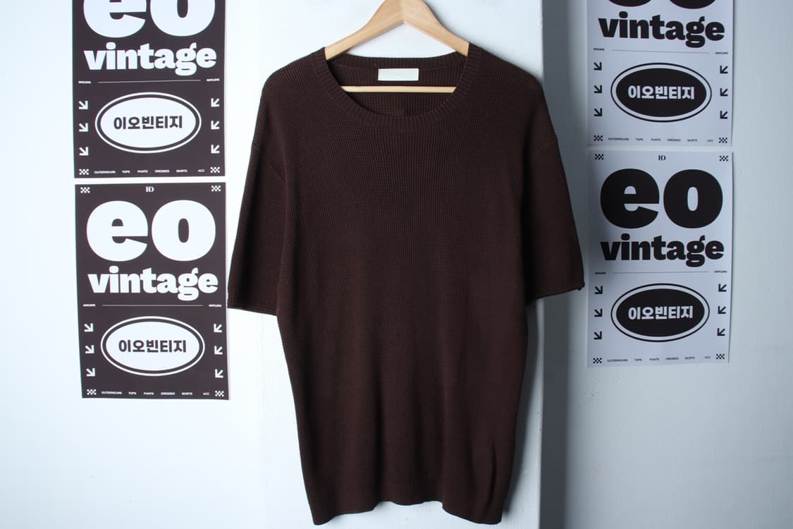 (M-XL) 미나브 반팔 티셔츠 니트 무지 브라운 놈코어-H33405 상품이미지2