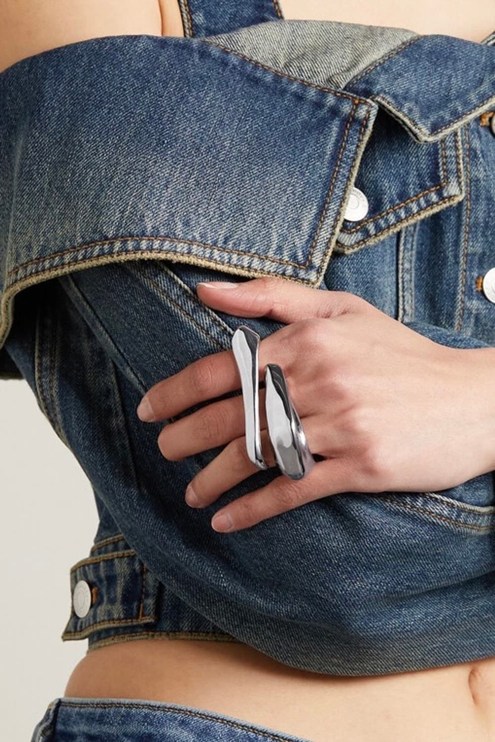 알렉산더 맥퀸 쓰리핑거 비대칭 실버 링 상품이미지1