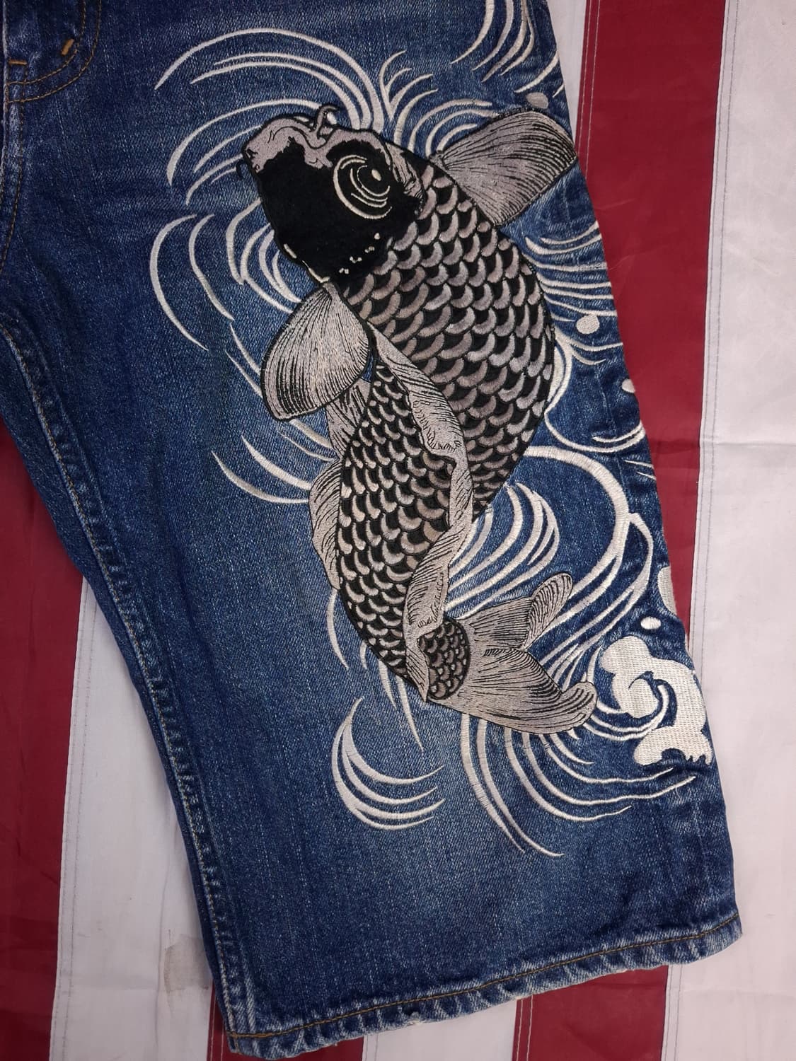 오리지날 카라쿠리 타마시 잉어자수 데님 쇼츠 상품이미지2