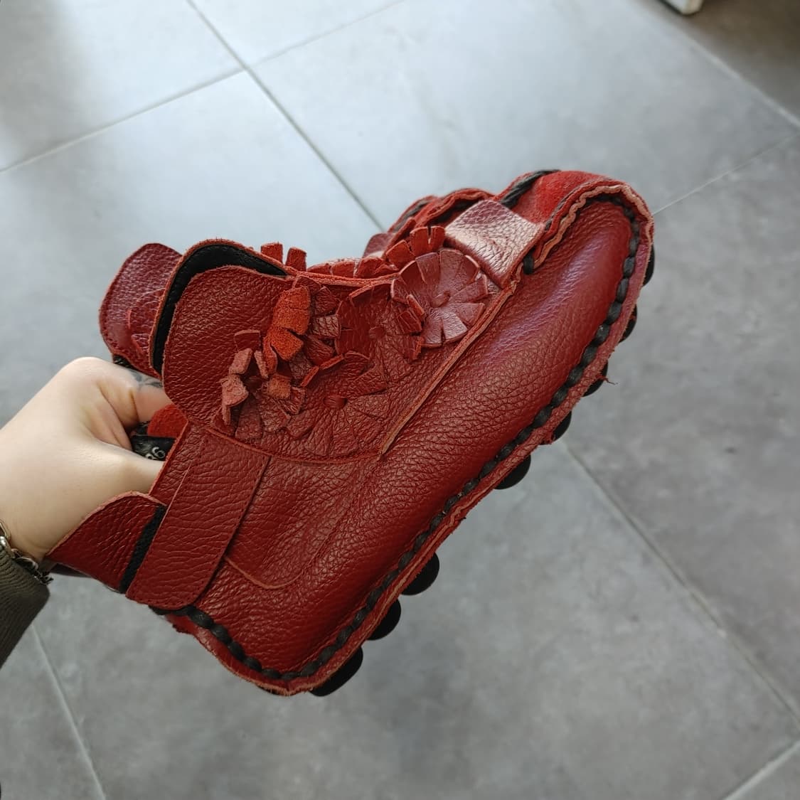 36 NARA 여성 레드 가죽 수공예 슈즈 신발 상품이미지5