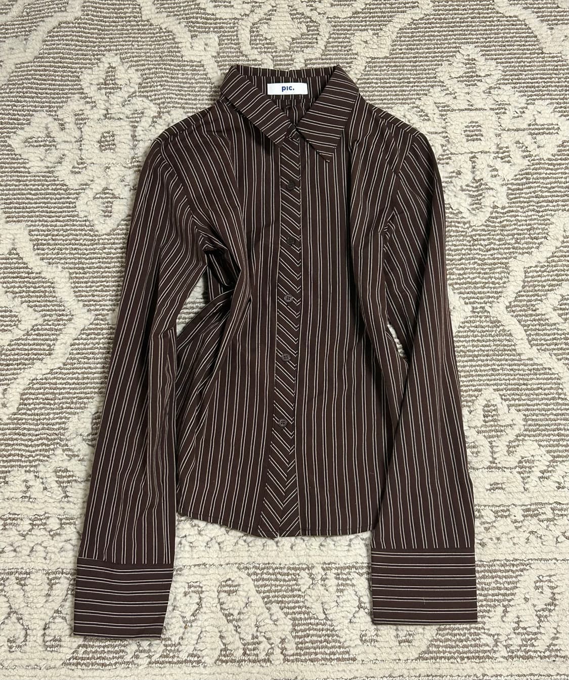 브라운 스트라이프 긱시츠 셔츠 블라우스 상품이미지1