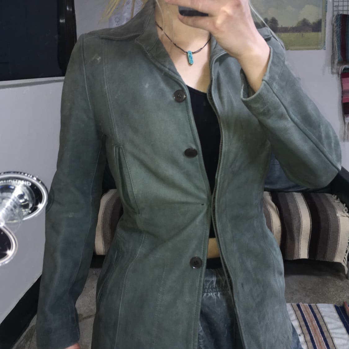 투티/0232 일본 빈티지 아바하우스 드비넷 가죽 자켓 그린 민트 상품이미지2