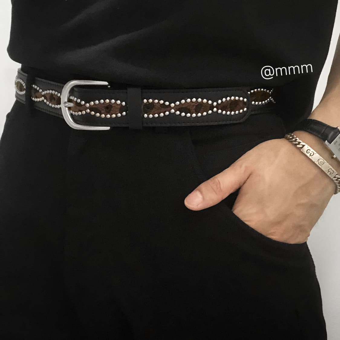 다이아 스터드 호피 송치털 벨트 상품이미지5