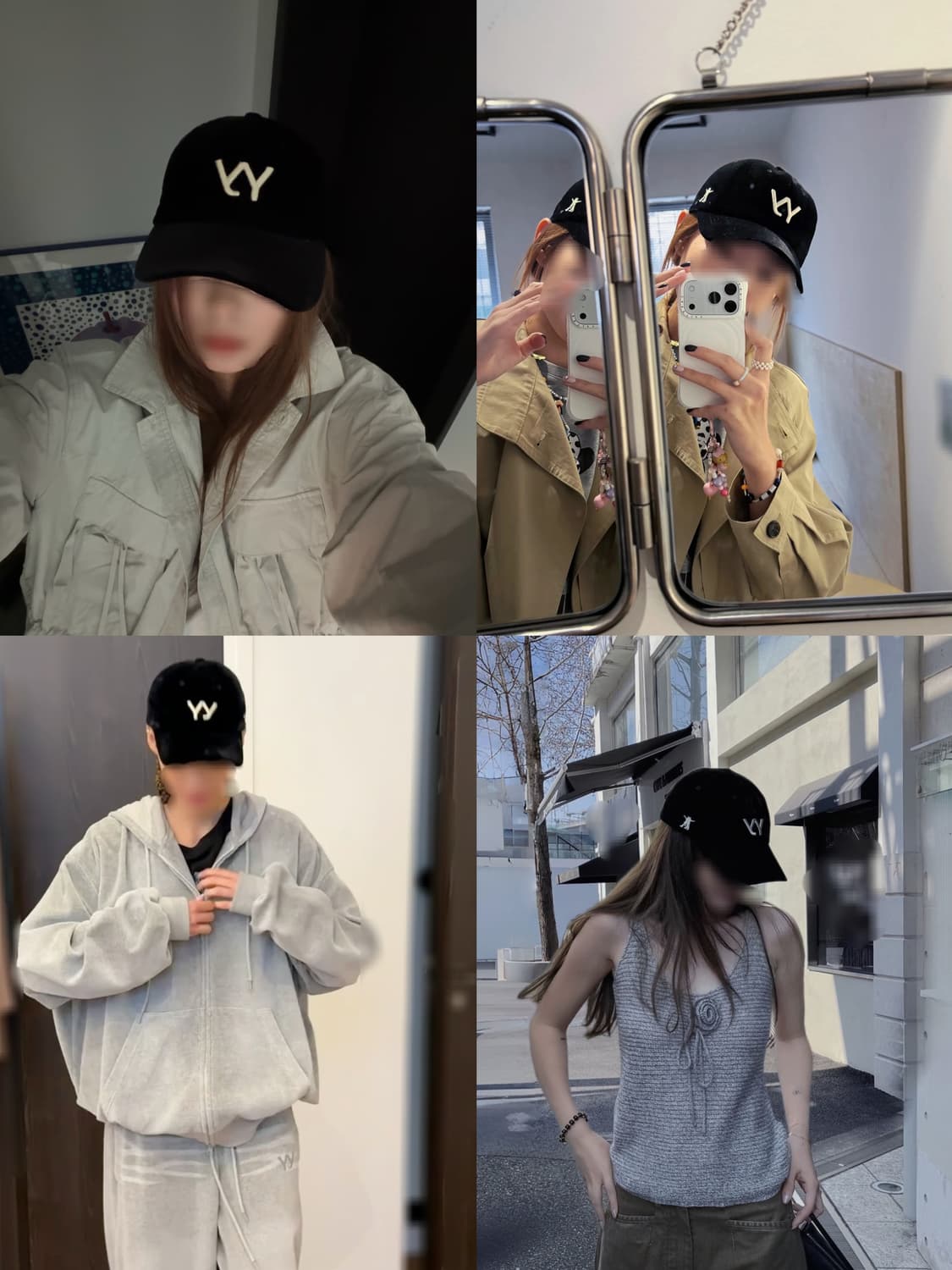 블랙 옐로우 오픈와이와이 벨벳 볼캡 모자  상품이미지4