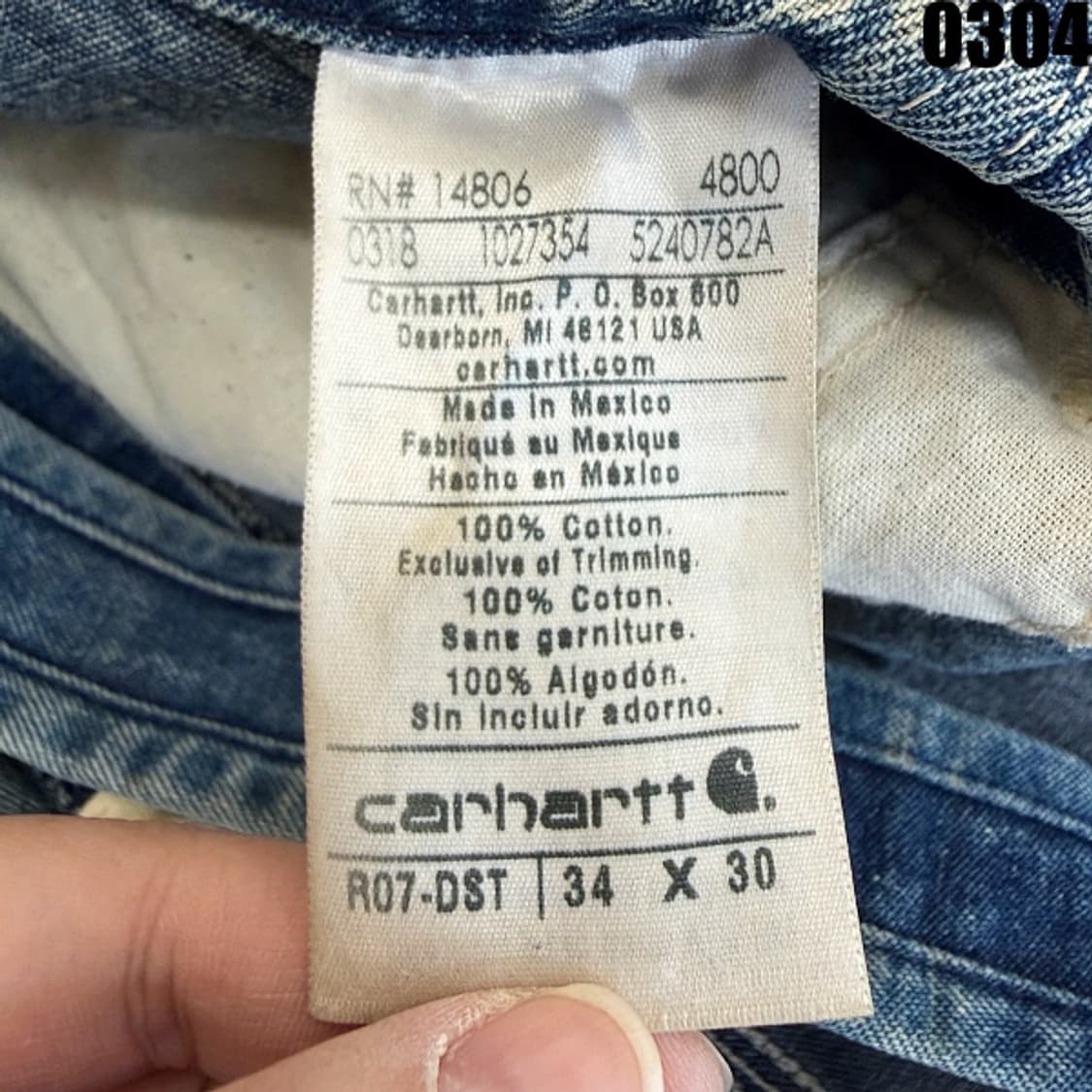 칼하트 데님 오버롤 워크 팬츠 34X30 0304 상품이미지7