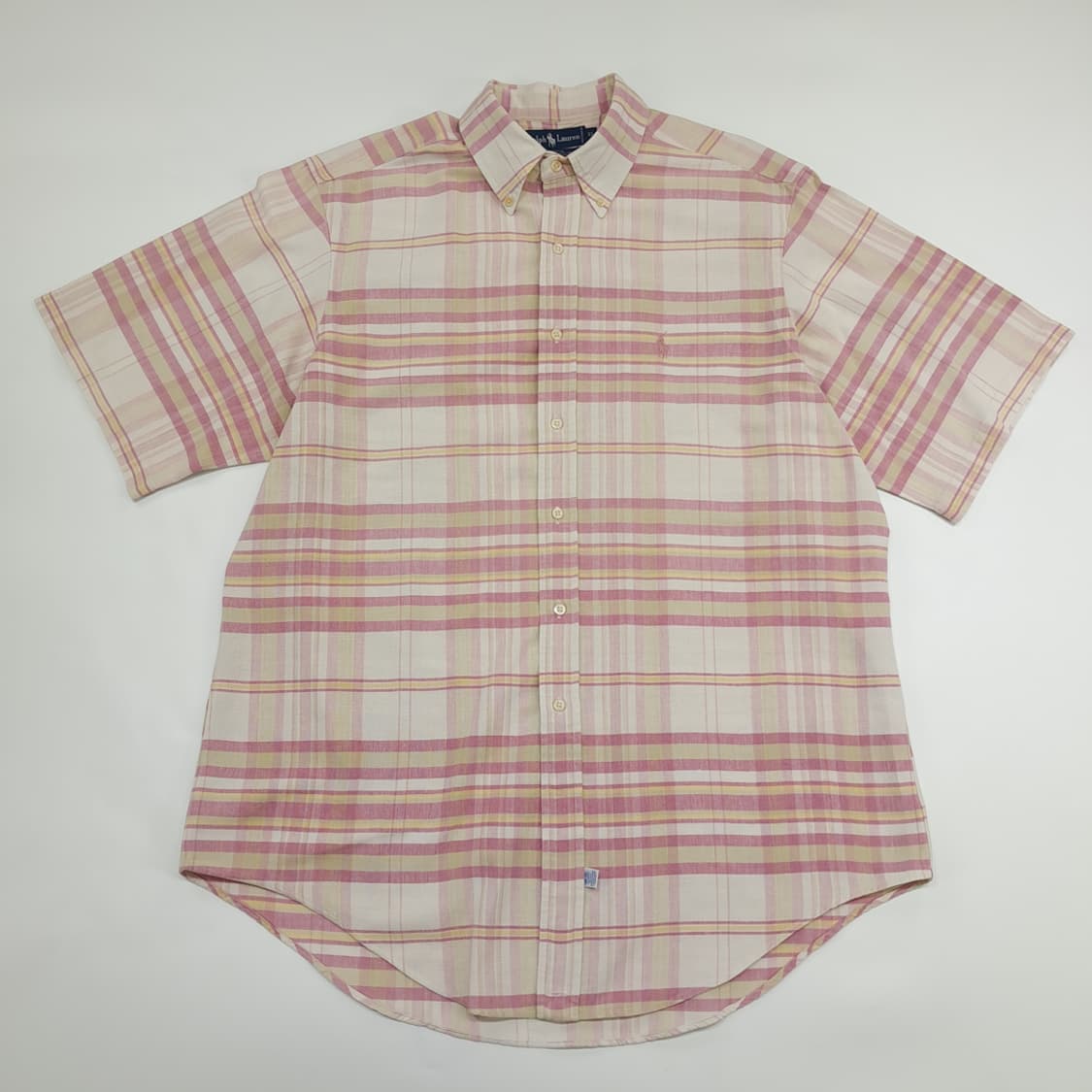 Co431 XL 폴로 랄프로렌 90s 파스텔핑크 핸드우븐 반팔 셔츠 상품이미지1