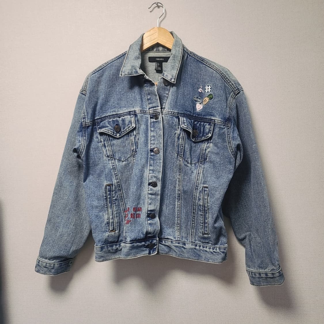 [L] 포에버21 데님 청자켓 패치 자켓 상품이미지2