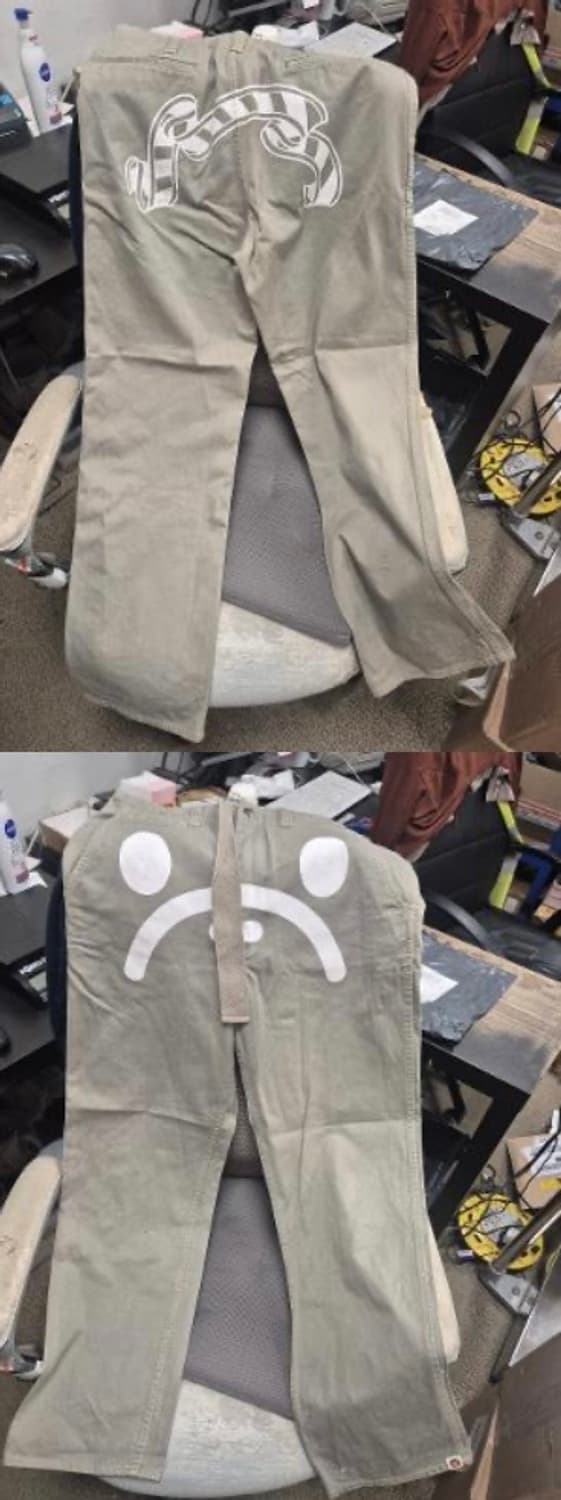 2000년도 베이프 어센틱 마일로 SAD FACE 팬츠 베이지 상품이미지1