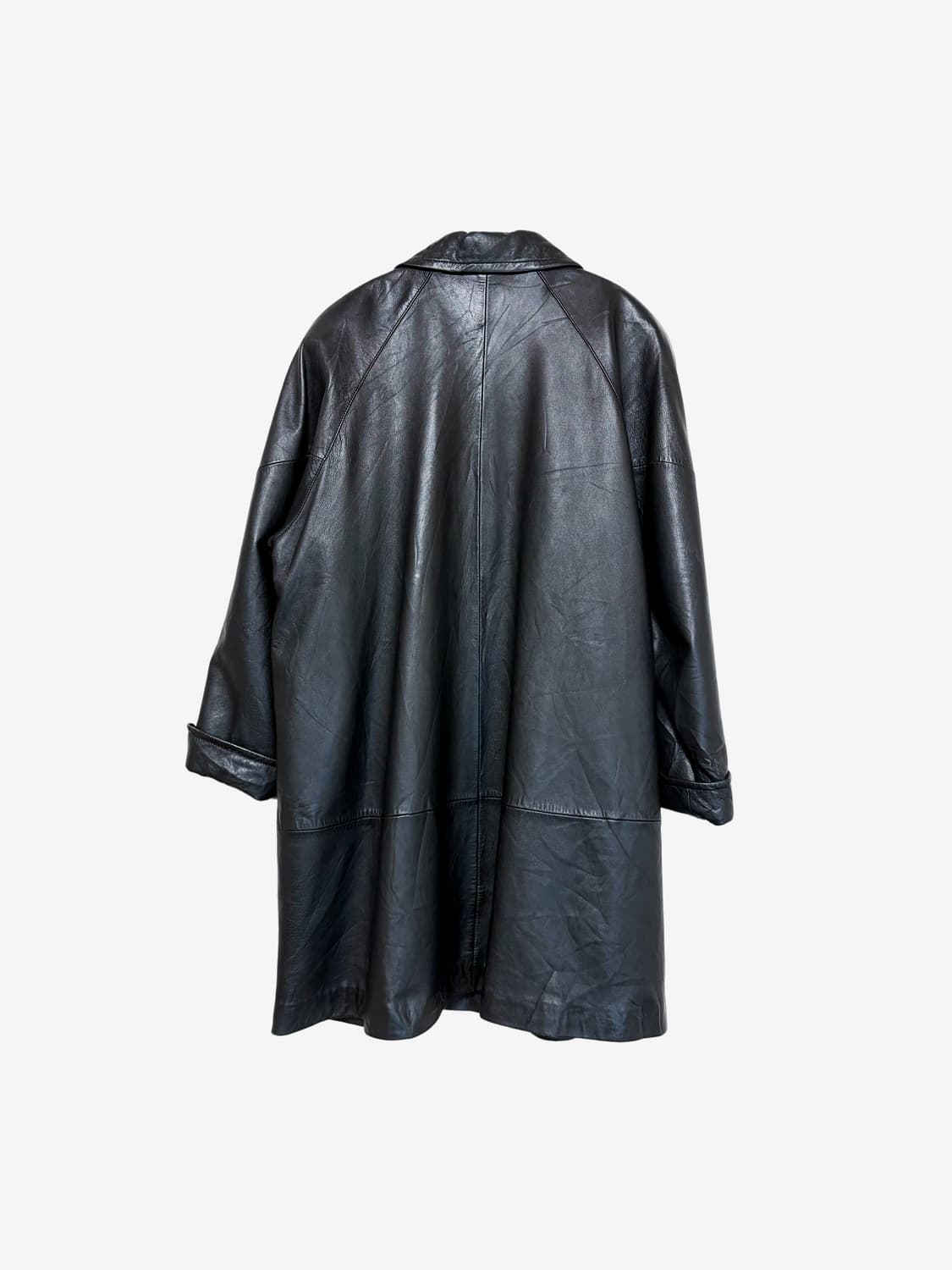 Raglan Leather Midi Coat - Black 상품이미지7