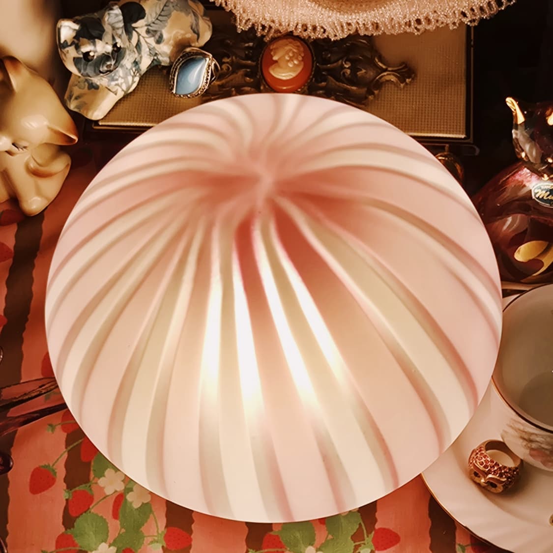 90s 핸드블로운 불투명 핑크 머쉬룸 탁상 램프 상품이미지9