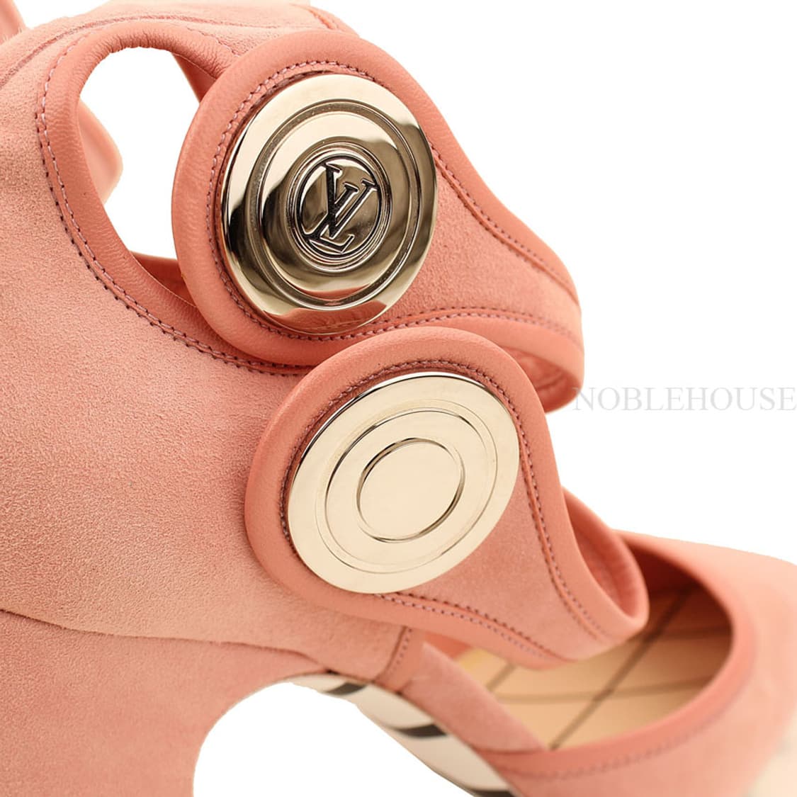 루이비통 핑크 스웨이드 은장 LV 로고 앵클 스트랩 샌들 35 1/2 상품이미지6