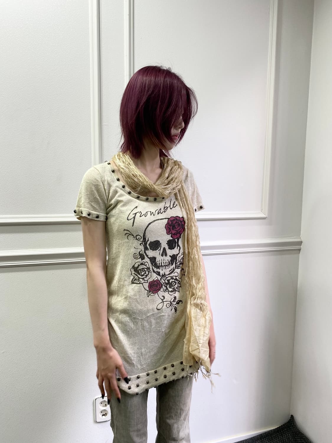 [ZELOS] Skull Print Stud Detail Tee 펑크 상품이미지10